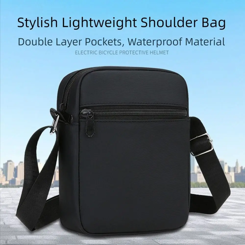 Simple PU Shoulder Bag Black Adjustable Mobile Phone Bag Multiple Compartments Waterproof Crossbody Bag for Men