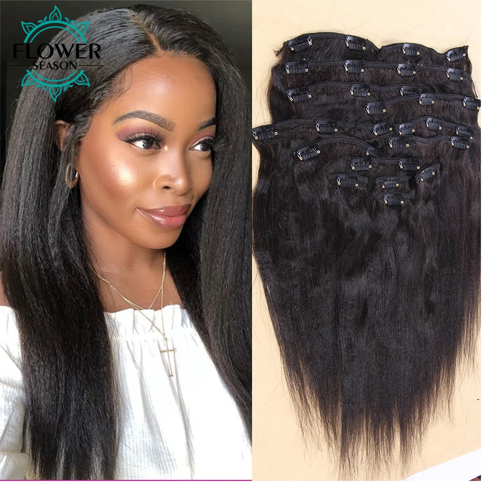 Clip Ins Hair Extensions Human Hair Brazilian Light Yaki Straight Clip In Natural Black Color Clip Ins Remy Hair 8-26 Inch 150g