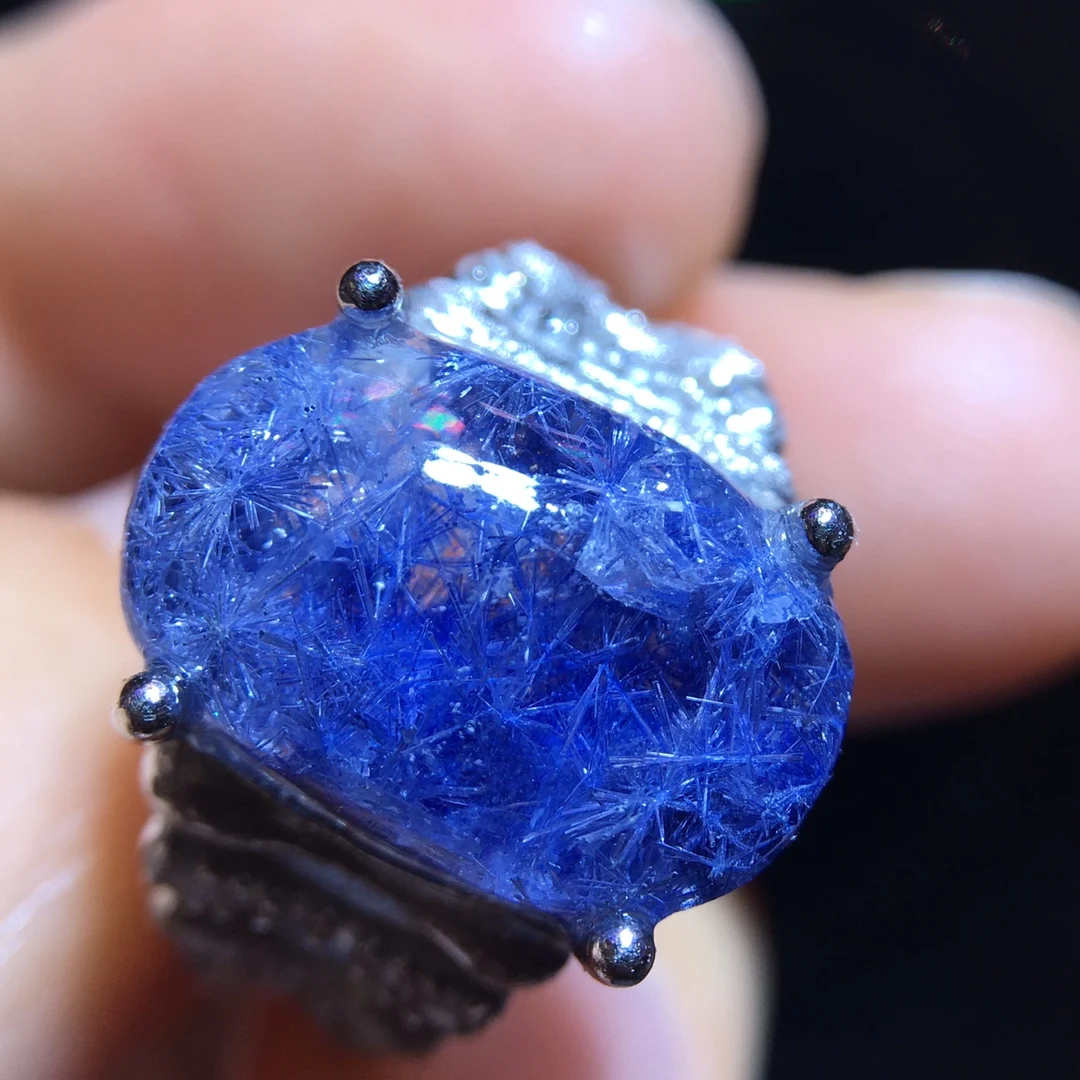 

Натуральное кольцо из натурального синего рутилированного дамортьита, редкое кварцевое регулируемое кольцо 15,5/10,6 мм, женское и мужское кольцо, ювелирные изделия AAAAAAA