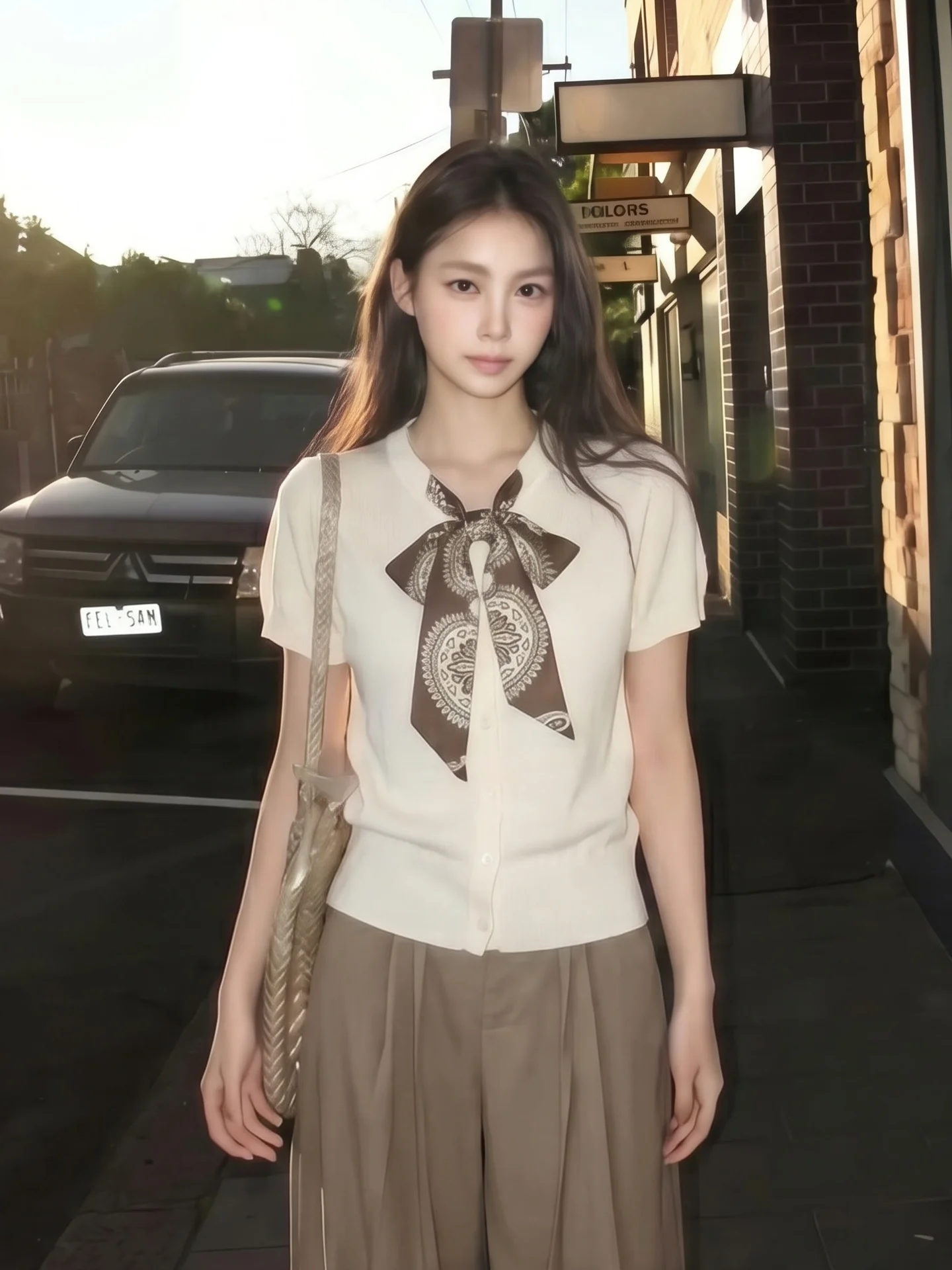 Korean Style Slim Fit Short Sleeve Knitted Shirt Women's Summer Thin Silk Scarf Fashionable Breathable Casual Top