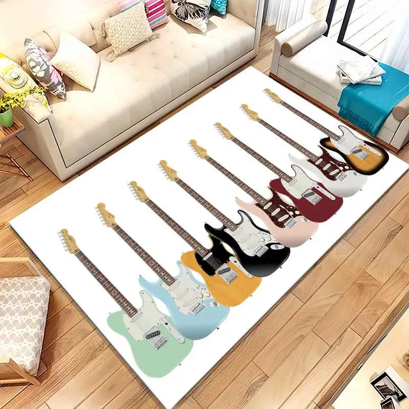 Vintage Fender Guitar Rock Music Area Rug,Soft Non-Slip Carpet Mat for Living Room Bedroom Playroom,Sofa Floor Rug,Home Decor