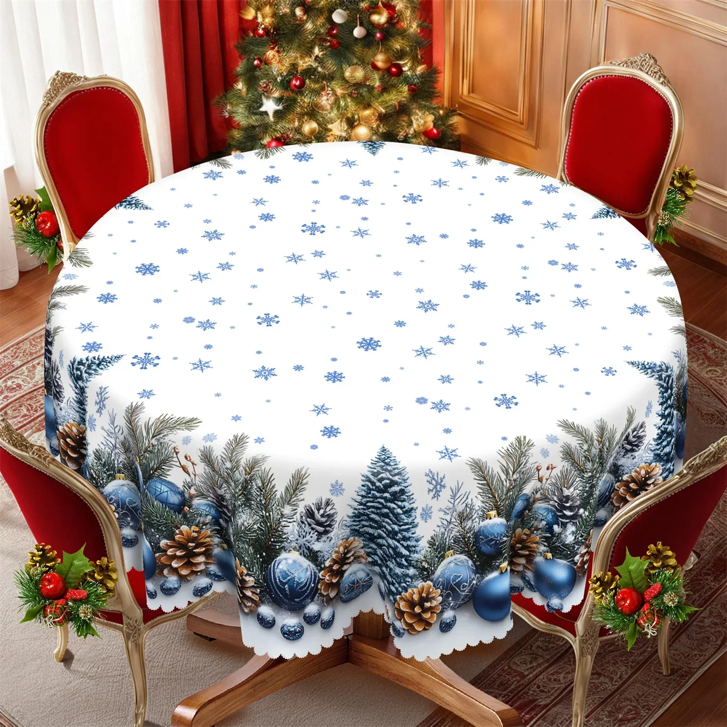 Christmas ball pine branches pinecones snowflakes Christmas tablecloth 1 pack suitable for kitchen table yzb