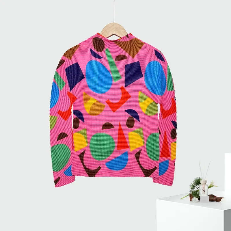 Miyake geplooide damestop Stijlvol elegant Halfhoge hals Slim-fit Afslankende basislaag T-shirt met lange mouwen Gelaagdheid of bovenkleding