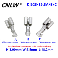 100 PCS 6.3 Series 0.4 Thic Brass Tinned Female Crimp Terminal Brass Wire Connector For Car Relay DJ623-E6.3A/B/C