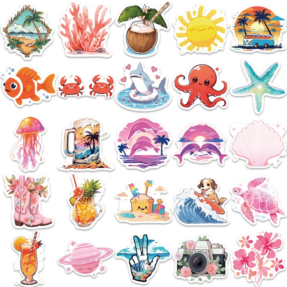 50pcs Summer Beach Girl Sticker For Laptop Phone Case Suitcase Stationery Guitar Scrapbooking Supplies Girly Stickers Pack