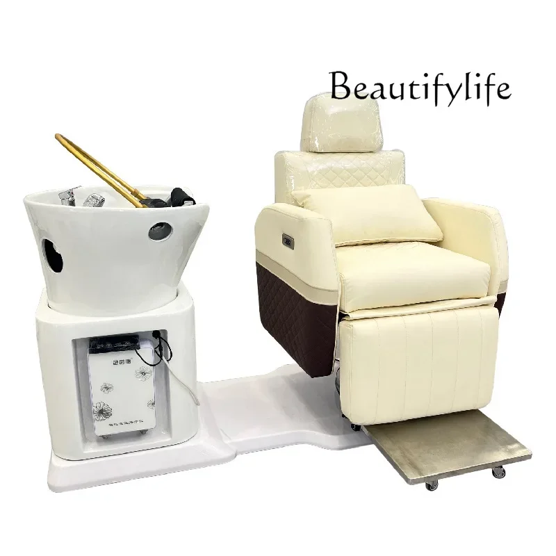 Head Therapy Bed Multifunctional Rotating Lifting Electric Shampoo Chair Semi-Lying Hair Salon Shampoo Bed