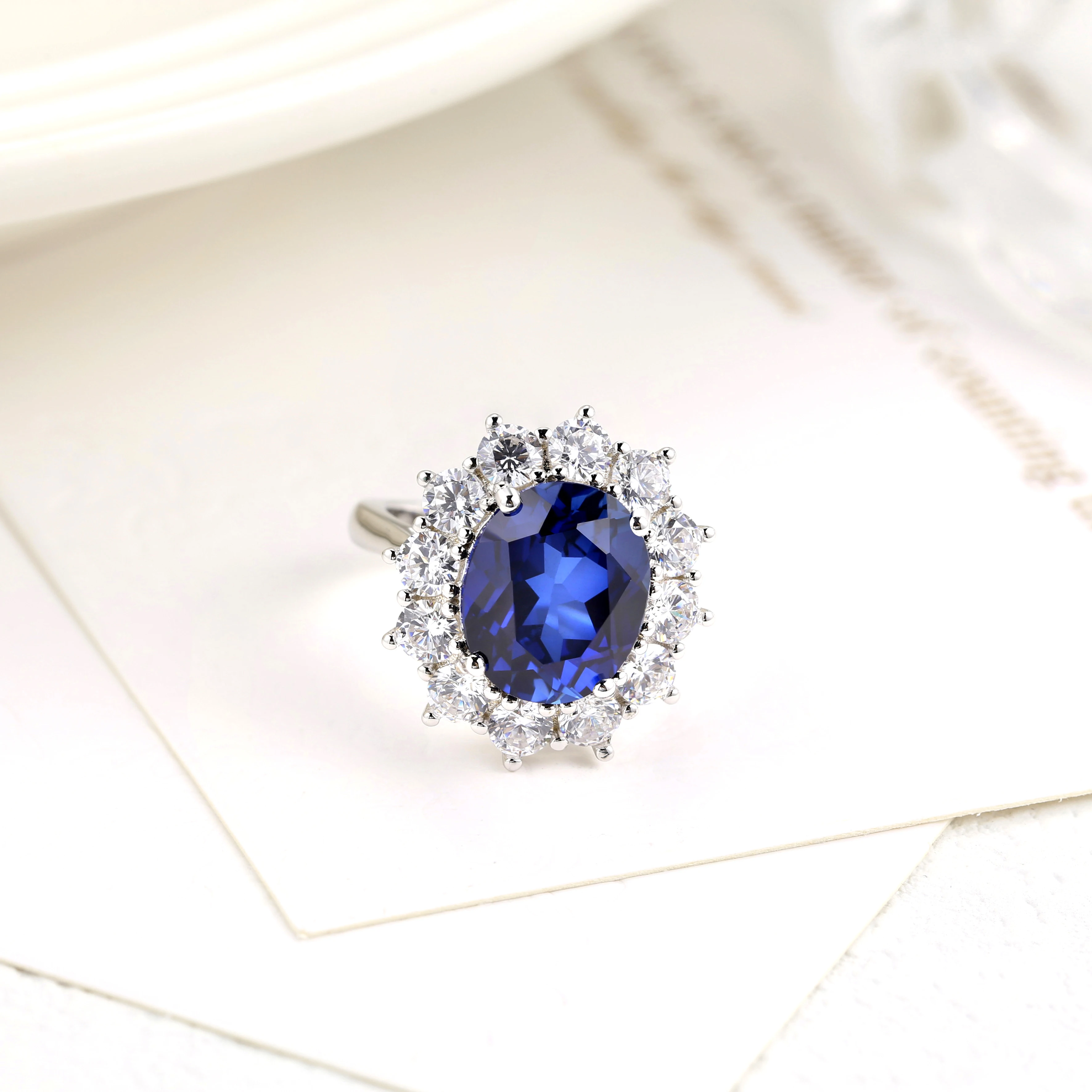 ATTAGEMS Blue Sapphire S925 Sterling Silver Women\'s Ring Created Royal Classic Exquisite Style Jewelry Brand Design Fine Jewelry