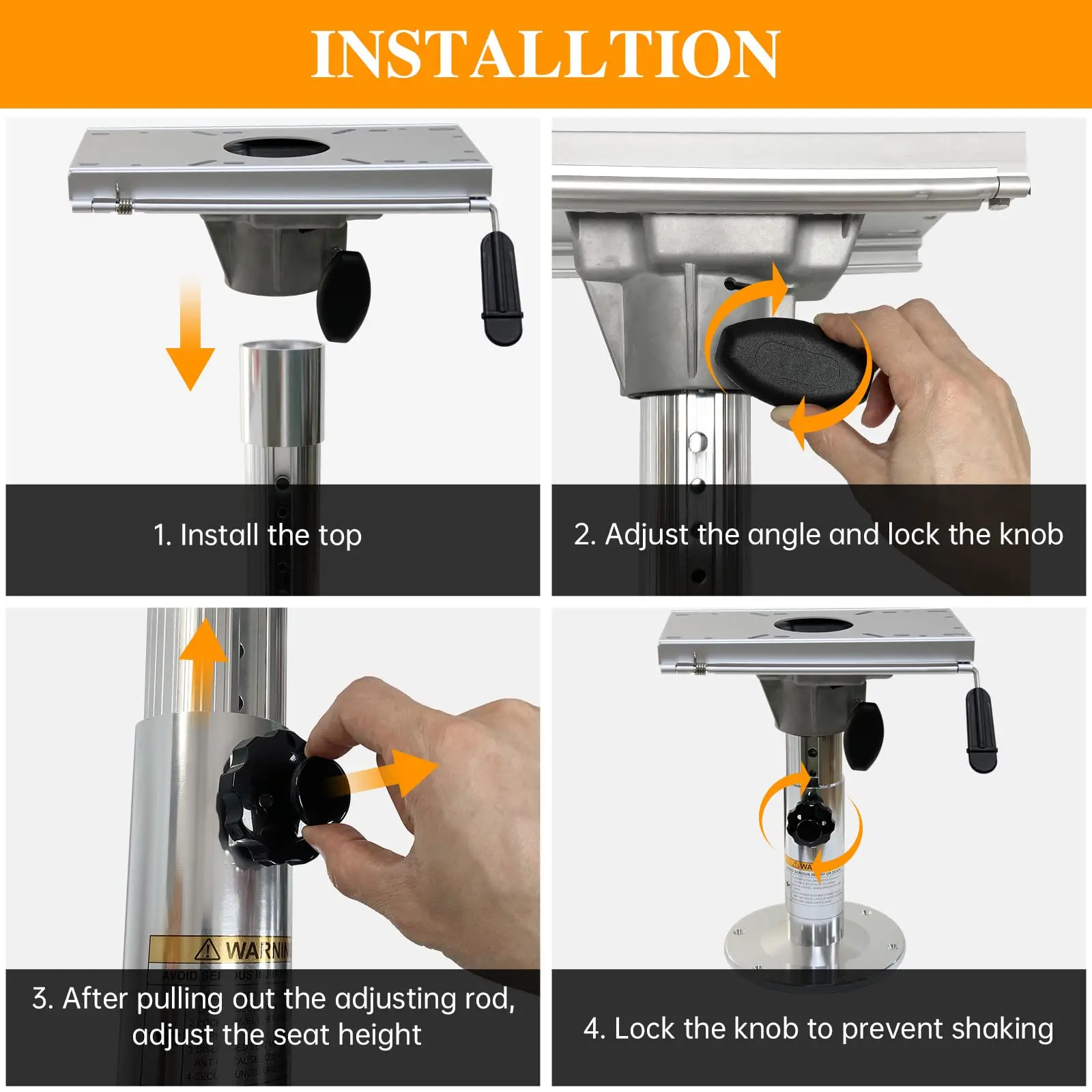 조절 가능한 알루미늄 보트 시트 베이스, 높이 14-19인치, 슬라이드, 잠금 기능 포함, 실버 무광 마감, 낚시 보트 및 해양용