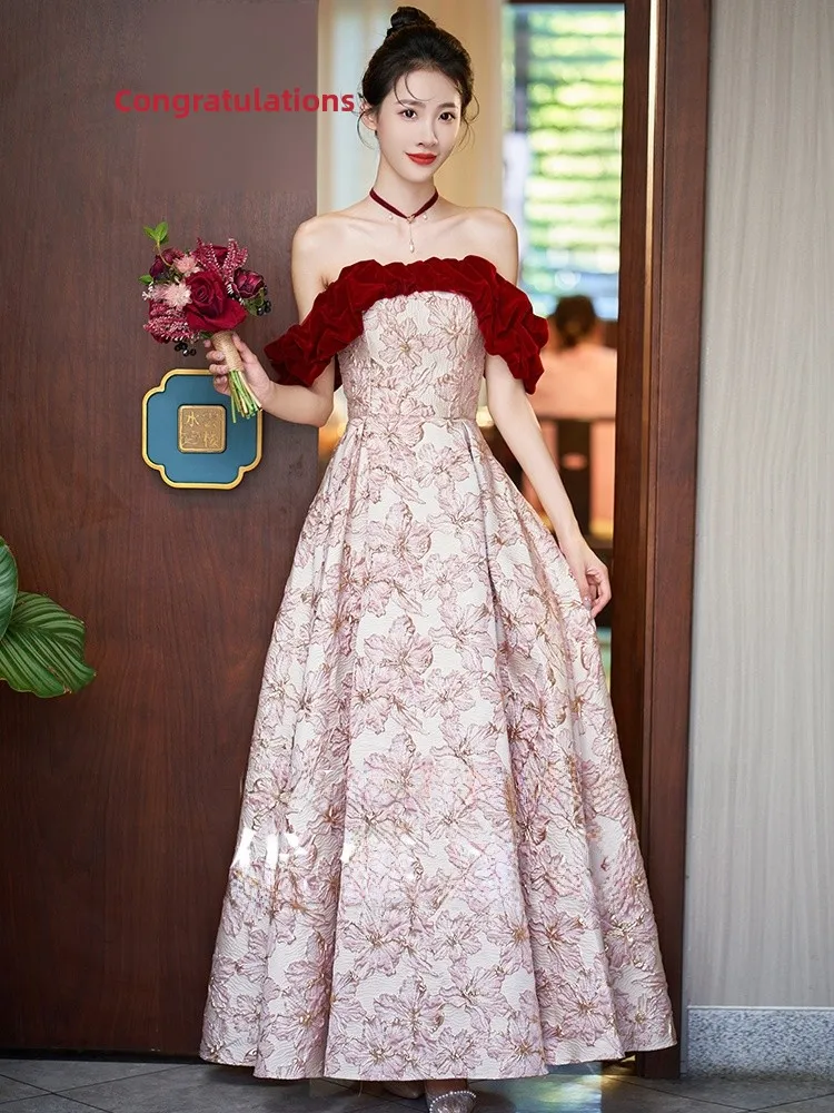 

Elegant One-Shoulder Bridal Dinner Dress 2026 New Style Worn for Engagement Banquet Return Home Evening Gown with Embroidery