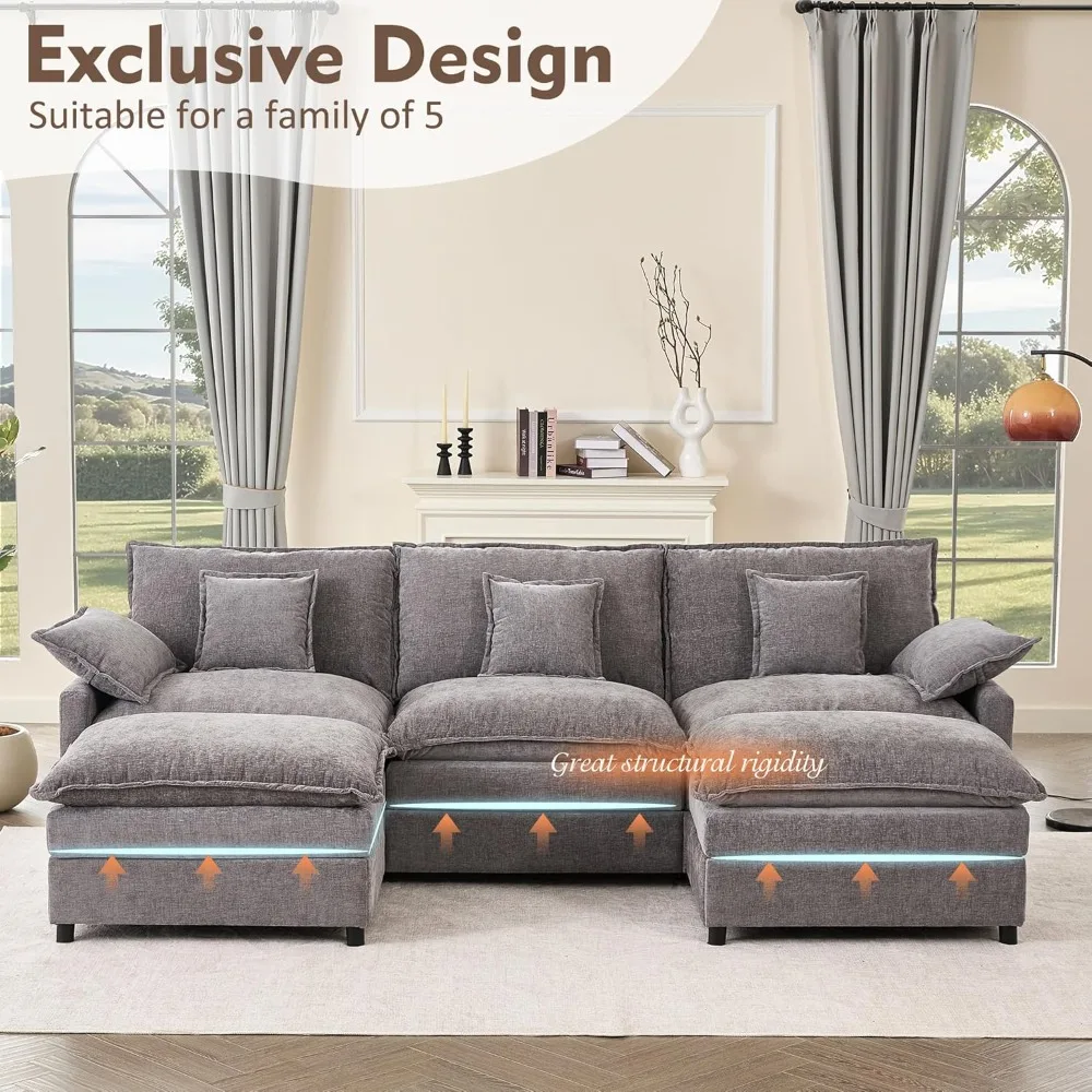 

108" U Shaped Couch, Modular Sectional Sofa, 3-Seater Comfy Cloud Couch, Set of Modular Pieces with Movable, Customized