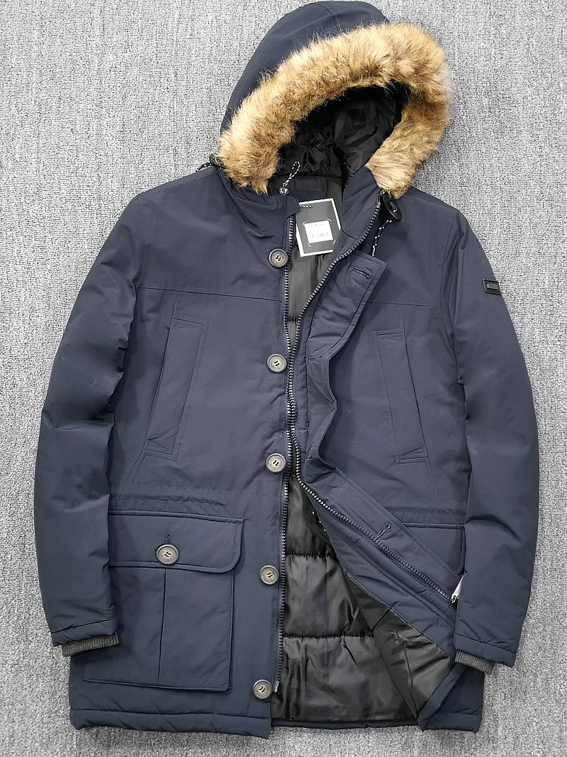 

North America High End Thiened Windproof Warm Winter Men's Mid-Length Hooded Workwear Parka Coat Outdoor Cotton Jaet