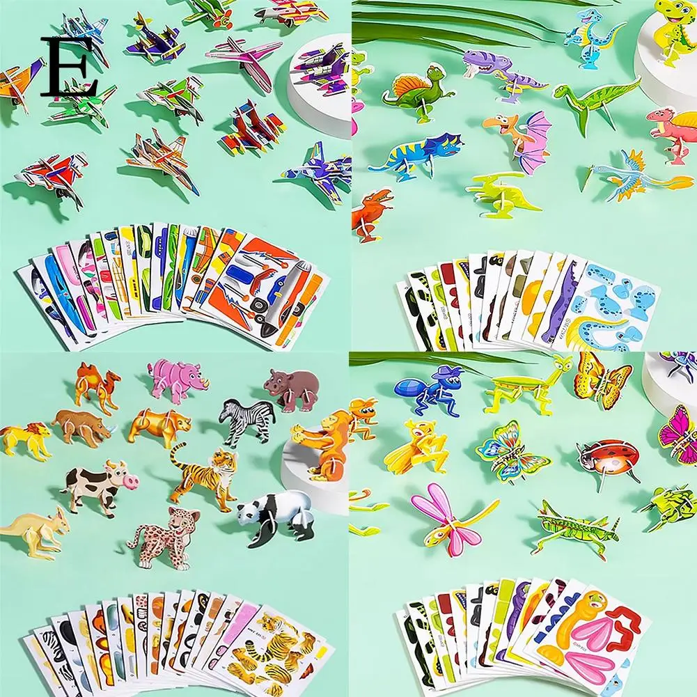 1 conjunto 3d diy quebra-cabeças brinquedos mini tanques de aeronaves animal dinossauro modelo papel quebra-cabeças para crianças brinquedo educativo precoce