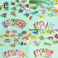1set 3D DIY Puzzles Toys Mini Aircraft Tanks Animal Dinosaur Model Paper Jigsaw Puzzles for Kids Early Educational Toy