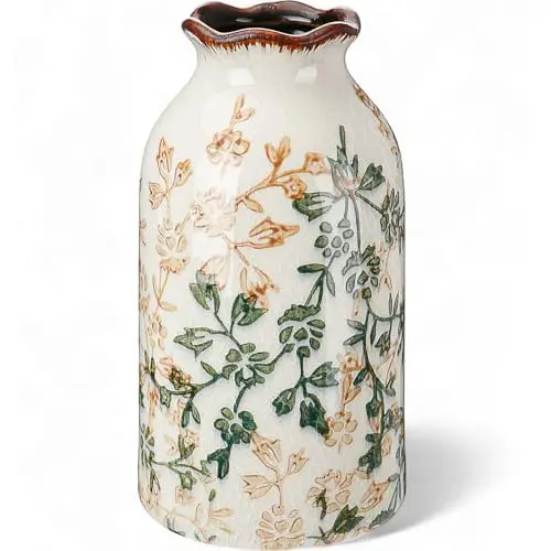 

1 шт. зеленая и бежевая винтажная керамическая ваза в стиле шинуазри с цветочным узором, с эффектом кракле, для деревенского дома, книжной полки, гостиной, центрального элемента стола