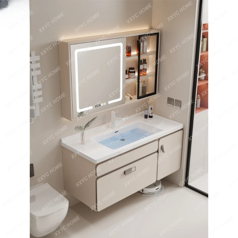 Cream Style Ceramic Integrated Bathroom Table Hand Washing Washbasin Cabinet Bathroom Cabinet Combination