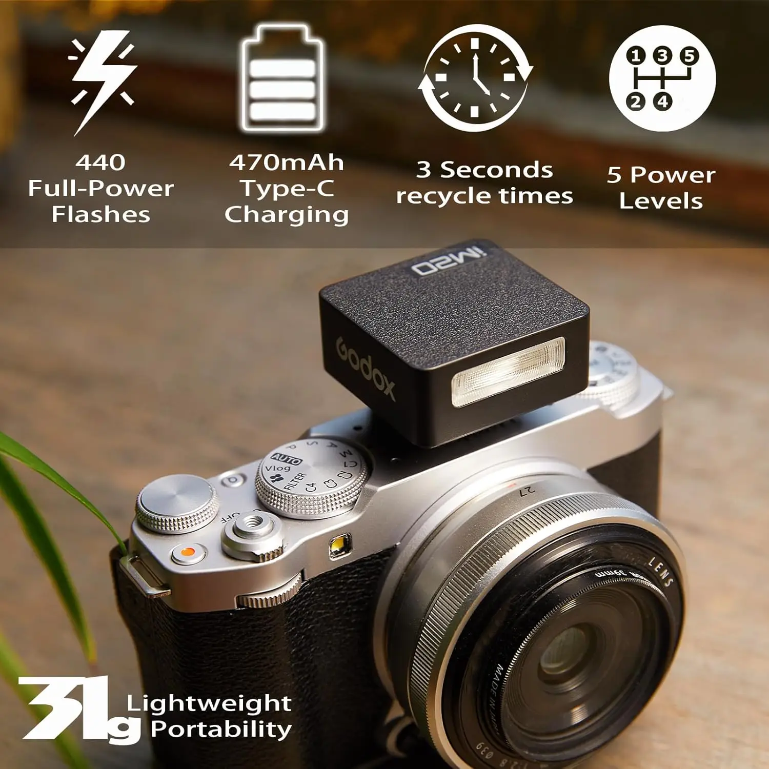 Godox IM20 IM22 Mini Camera Flash GN10 3s Recycle 5 Levels 470mAh Built-in Battery for Sony Canon Fuji Ricoh Camera Flash