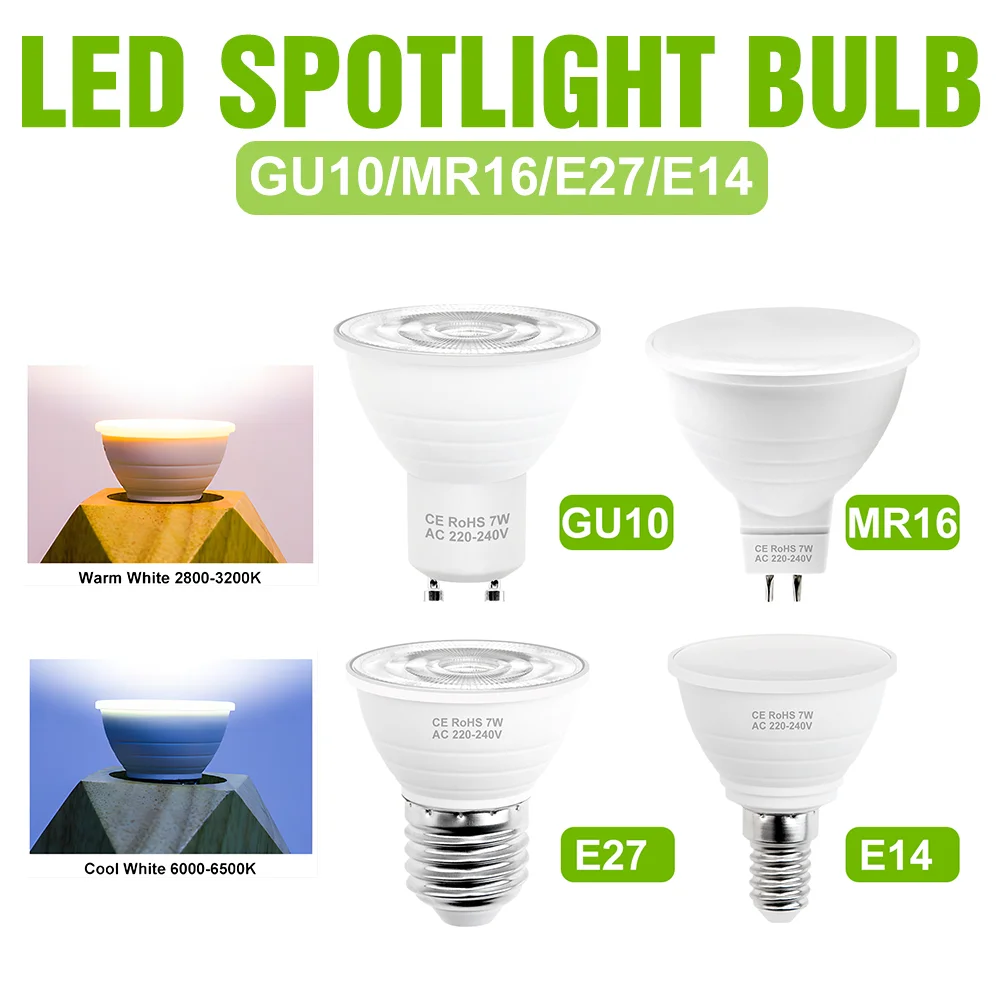 GU10 LED Spotlight Bulb MR16 Lamp E27 AC220V For Home Living Room Chandelier Embedded Bulbs Bedroom Lighting E14 Cold/Warm White