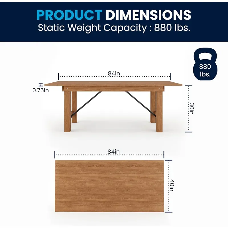 Hercules Series 7 x 40 Rustic Solid Pine Folding Dining Table Rectangular Antique Farmhouse Dining and Event Extension Table