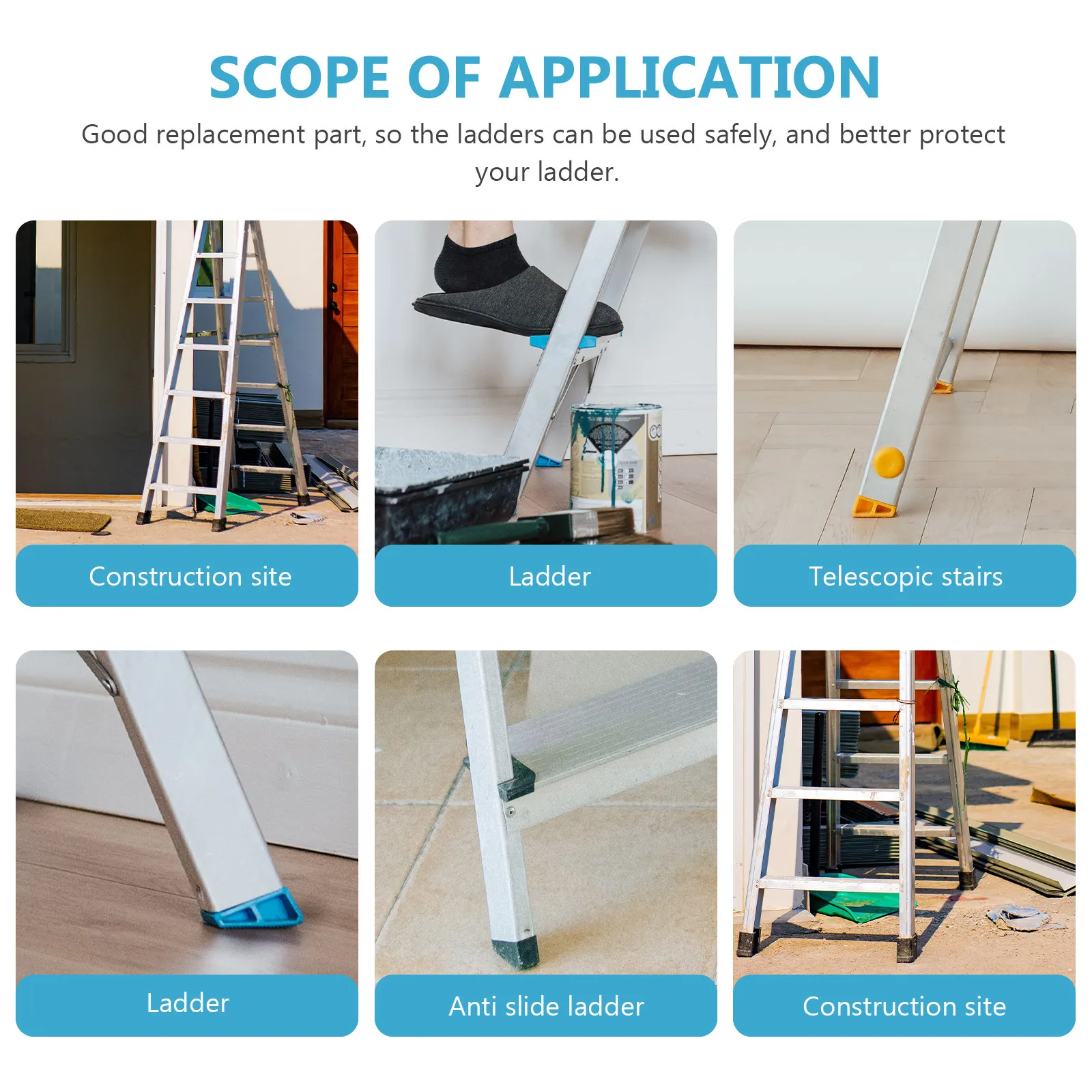 2pcs Bamboo Ladder Caps Durable Plastic Replacement Covers Step Ladder Guards Protective Pads Construction Tools Lightweight