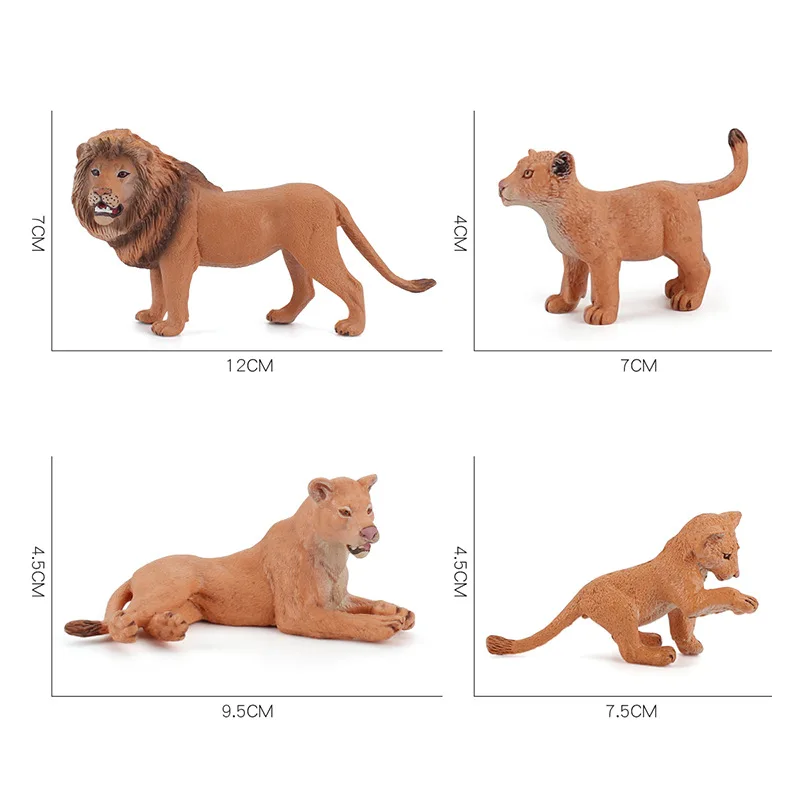 4pcs Lion Figurines Realistic Safari Lion Family Animal Statue Ornament Party Favors Cake Toppers Birthday Gift