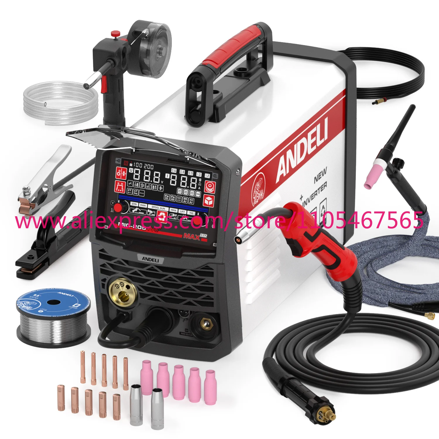 1PCS 110V 220V MIG-205 MIG LIFT TIG MMA and Flux Spool Gun Multifunctional Aluminum Welder