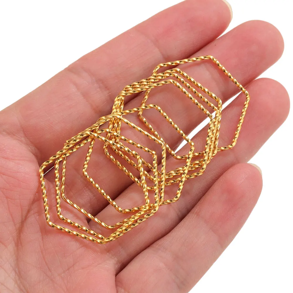 10 Stück Edelstahl Sechskant-Twist Große Kreisförmige Schmuckverbinder DIY-Verbinder Ohrringfassungen Blanko-Schmuckzubehör – Detail 1