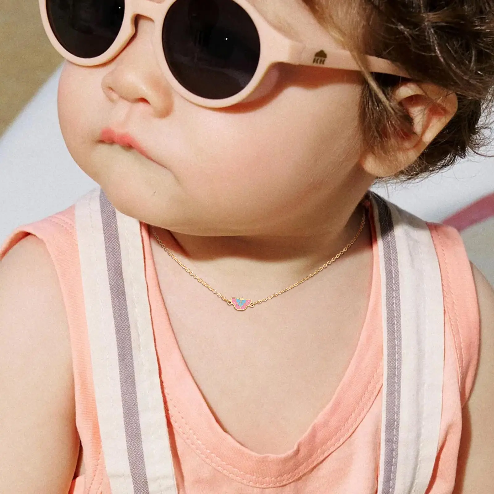 Set Chic Butterfly Bracelet Necklace for Baby, Cute Rolo Chain Necklaces Bracelets, Stainless Steel Gold Color Jewelry Gifts