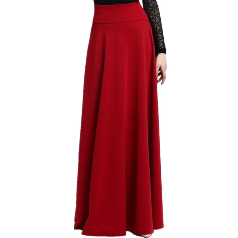 

New Women High Waist Elegant Solid Color Long Skirts Big Swing Pleated Skirt Plus Size S-5XL