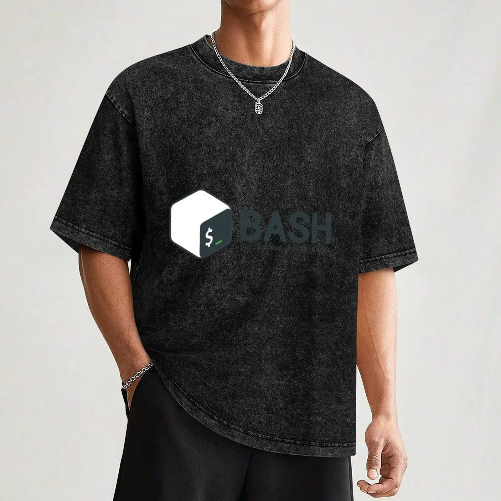 تي شيرت Linux Bash كبير الحجم مع شخصيات الرسوم المتحركة الرسومية للرجال برسومات تي شيرت