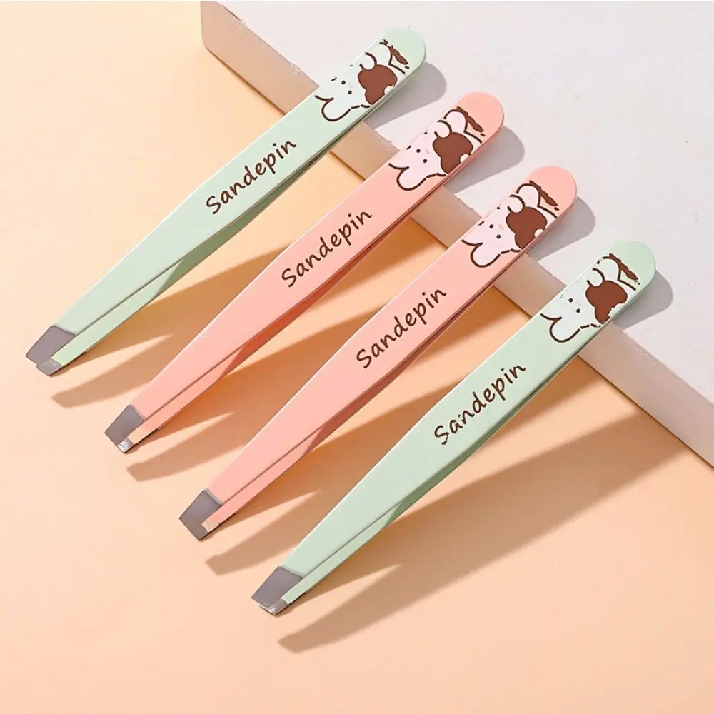 Cartoon Tilted Eyelash Tweezers, Clipe de sobrancelha, Pluckers de cabelo liso inoxidável, Cute Makeup Set, Pinças confortáveis