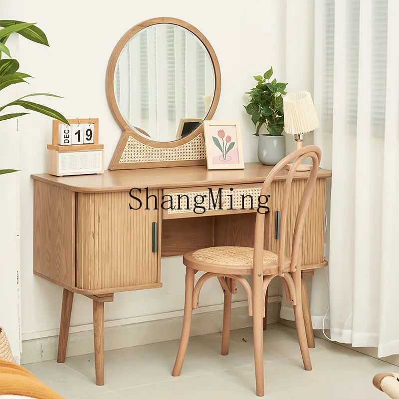

SM solid wood dresser rattan elements modern simple small apartment bedroom dresser with drawers