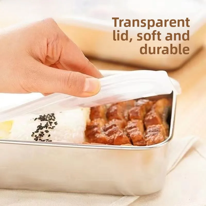 Thickened Plastic Lid Stainless Steel Food Grade Preservation Box Cover Dinner Plate Partitioned Meal Plate Special Design