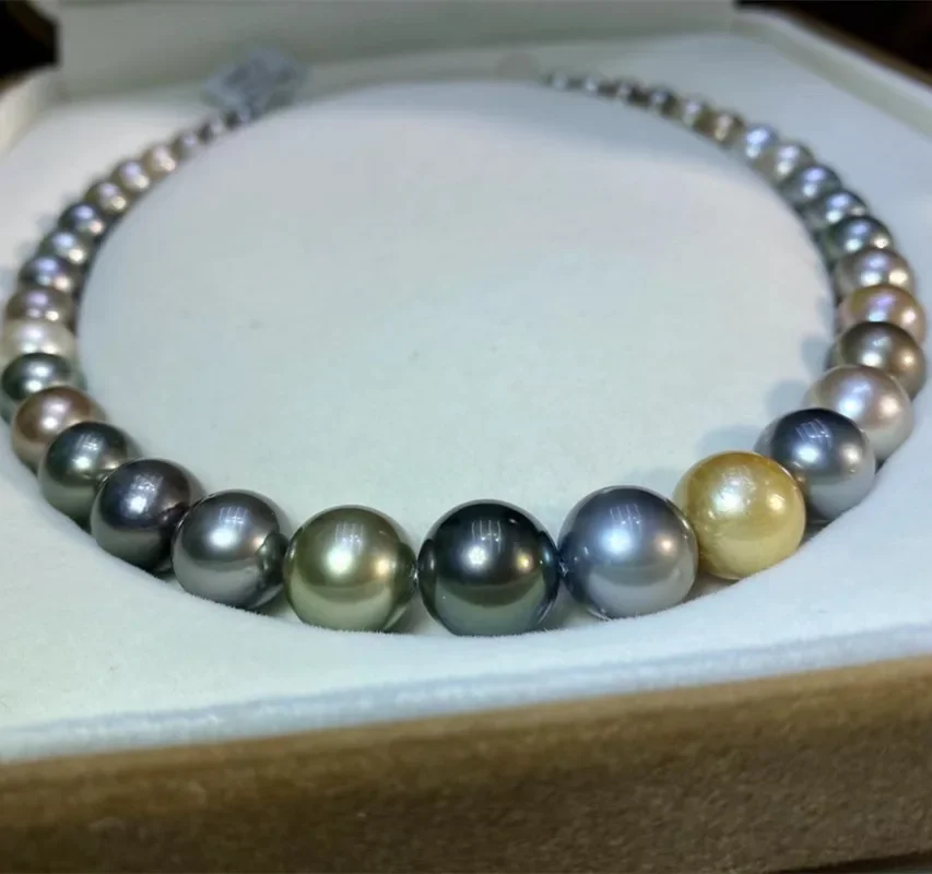 Tahitian Pearl Necklace Natural Seawater Pearl Temperament Style Gradual Change Color Near Perfect Circle Micro Flaw Jewelry