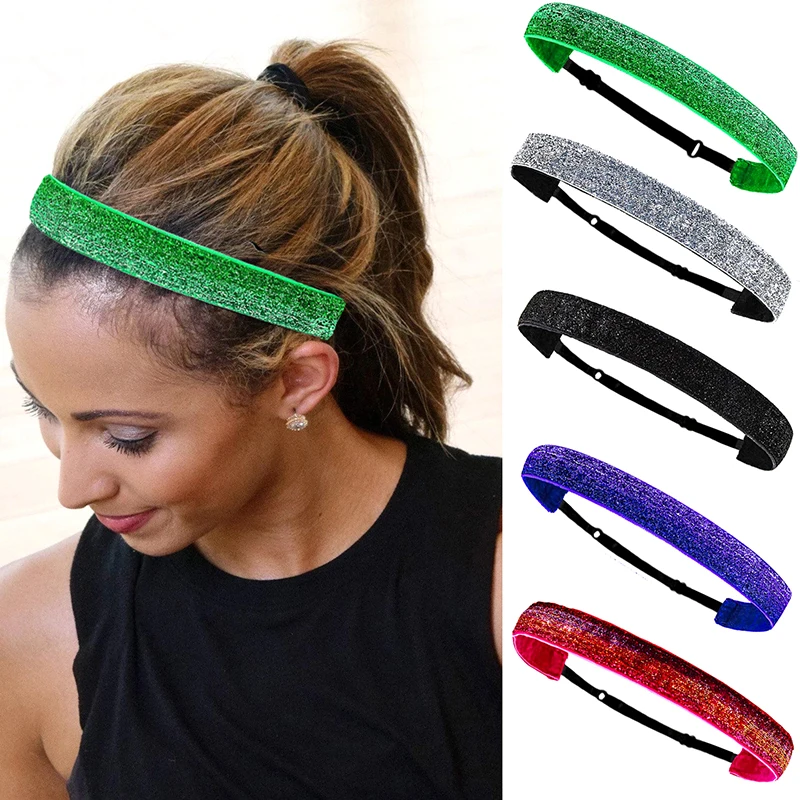 

European Style Sparkling Elastic Anti Sweat Anti Slip Thin Elastic Running Yoga Sports Headband For Girls Fashionable Hair Band