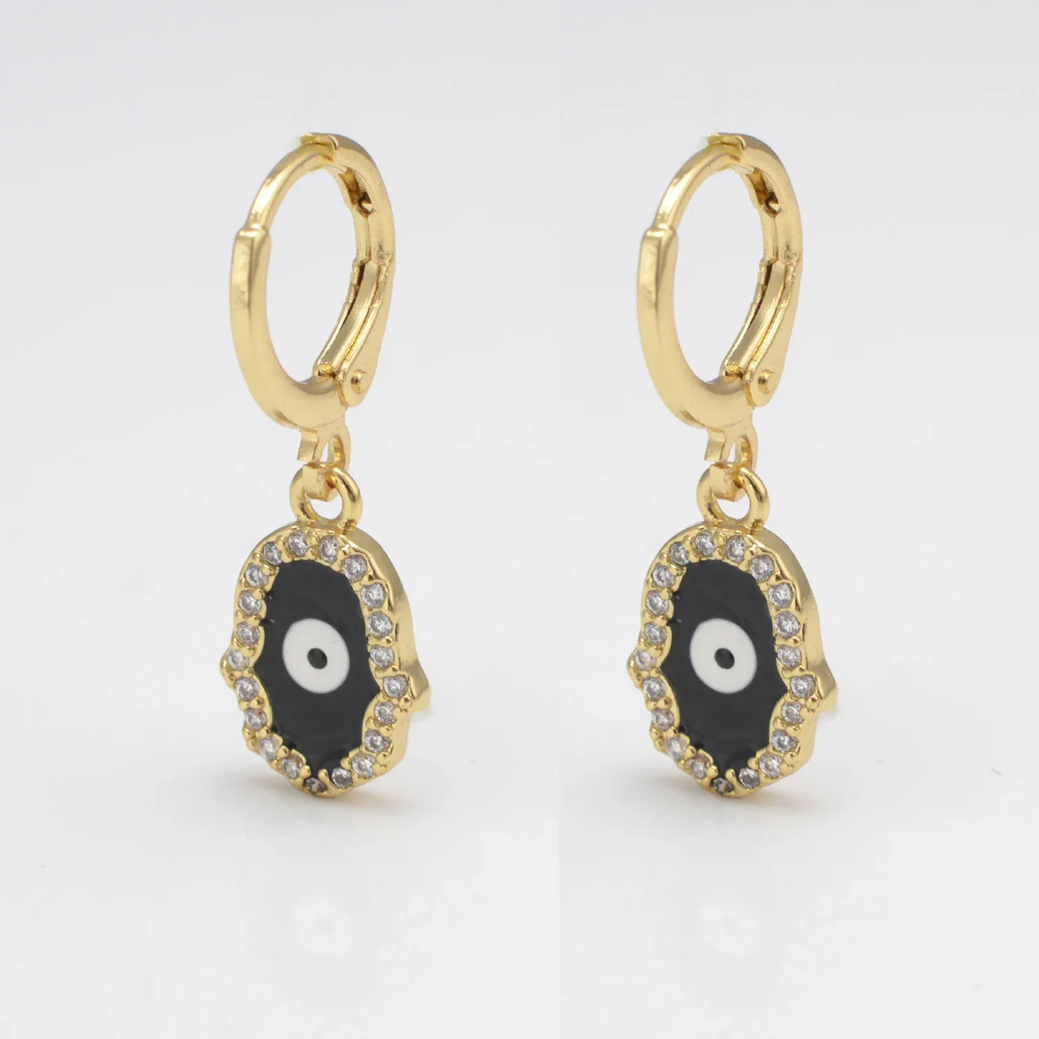 Hamsa Hand Hoop Earrings para Mulheres, Esmalte Eye Eardrop Earring, Gold Color Paved Zircon Buckle, Presente de Jóias Estéticas