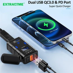 Extractme 6.4A QC3.0 PD cargador USB para motocicleta adaptador de fuente de alimentación impermeable de 12V con interruptor voltímetro enchufe accesorios de motocicleta