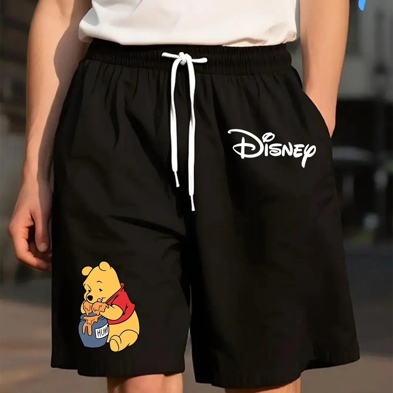 

Summer Disney Winnie The Pooh Shorts Loose Version Elastic Waist with Drawstring Breathable Knitted Fabric Outdoor Sports