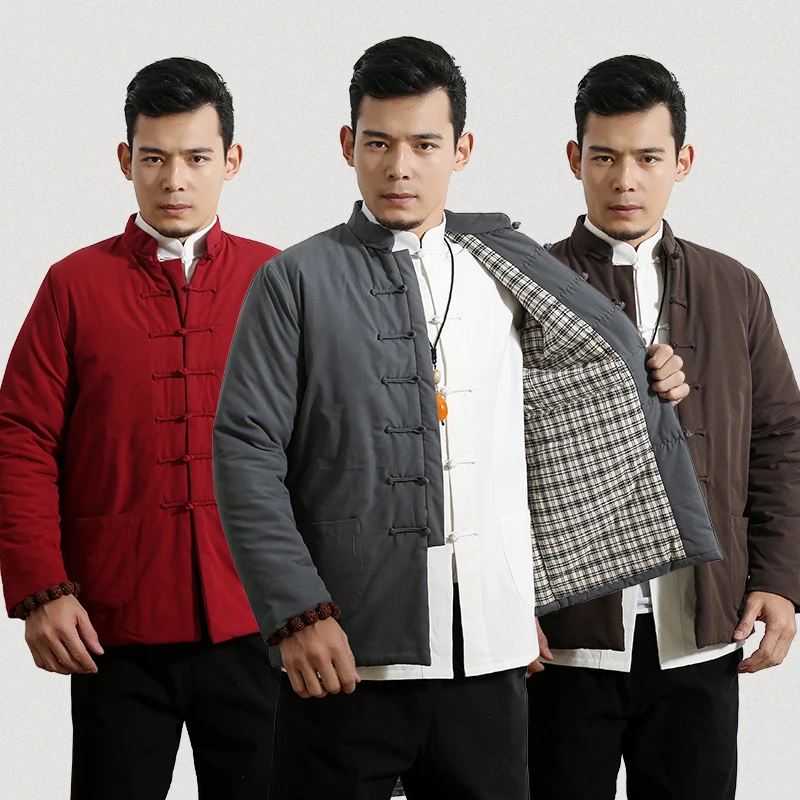 100% Cotton Men's Wadded Jacket Traditional Chinese Clothes Tang Suit Coat Kung Fu Tai Chi Uniform Male Winter Thick Jacket