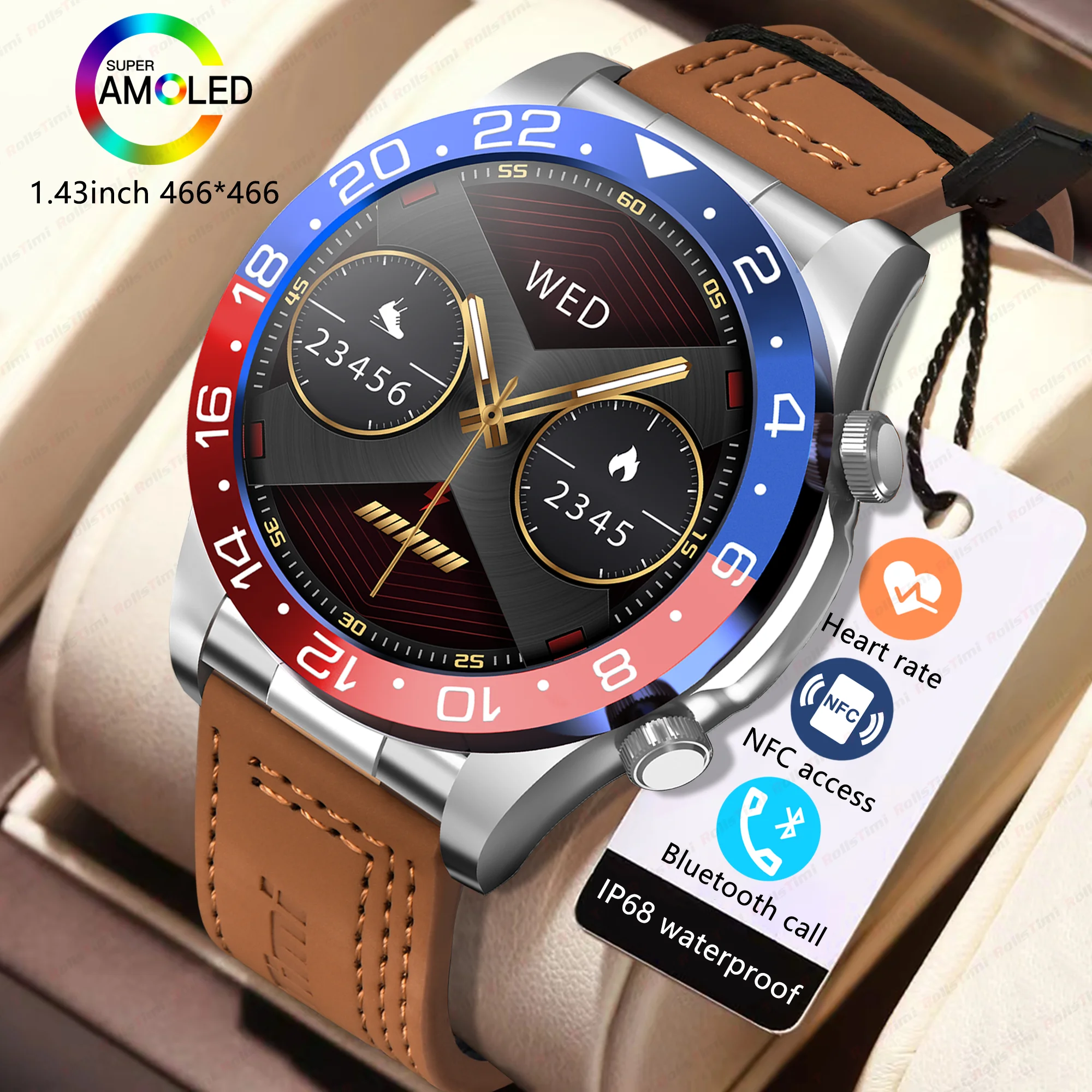 

2025Новые мужские умные часы для Android и iOS, AMOLED-экран, монитор сердечного ритма, управление NFC, Bluetooth-вызов, водонепроницаемый деловой стиль