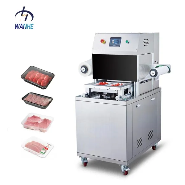 Wanhe pneumatic floor type modified atmosphere sealing machine for map food tray packing with gas nitrogen flushing