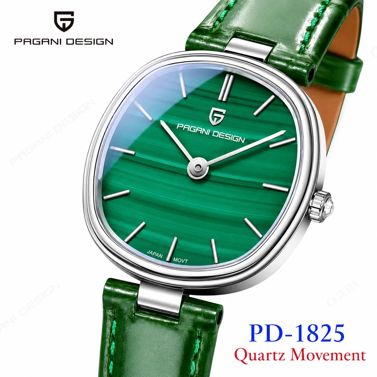 PAGANI DESIGN PD-1825 Women Quartz Watch Miyota GL22 Green Dial Sapphire PU Leather Strap Slim Luxury Ladies Watch