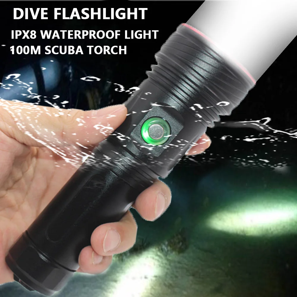 

IPX8 Diving Flashlight XHP70.2 LED Dive Underwater Lights Underwater 100M Waterproof Scuba Dive Torch Portable Camping Light