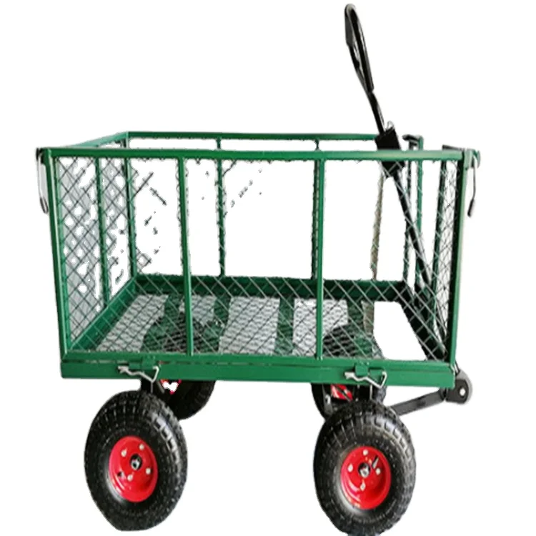 

Hot Selling Four Wheels Garden Carts With Steel car netfour wheels Mesh Netting cart