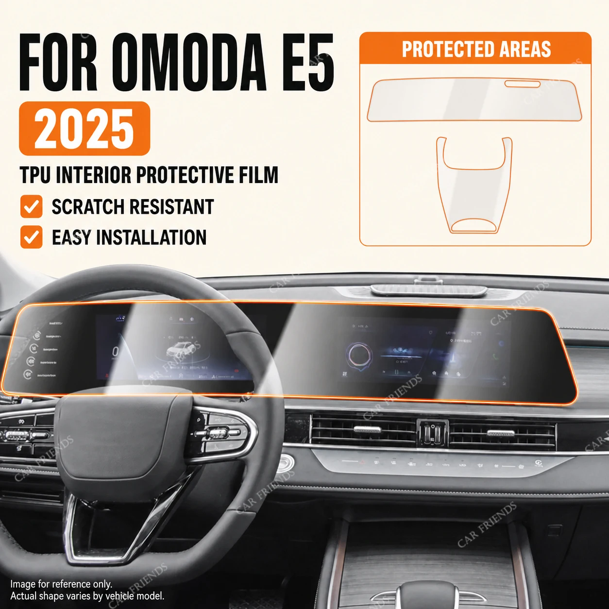 For OMODA E5 2025 Transparent TPU Interior Protective Film Dashboard Screen Cover