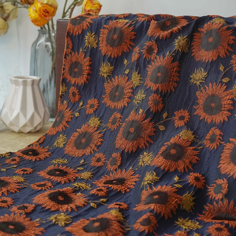 

Sunflower Oil Painting Style Yarn Dyed Jacquard Fabric Women's Dress Home Curtain Cushion Decorative Sewing Fabric 50cmx160cm