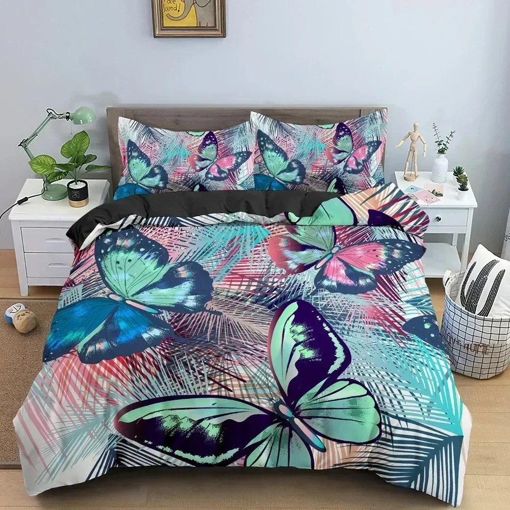 Beautiful Butterflies Watercolor Spots Bedding Set Boys Girls Twin Queen Size Duvet Cover Pillowcase Bed Kids Adult