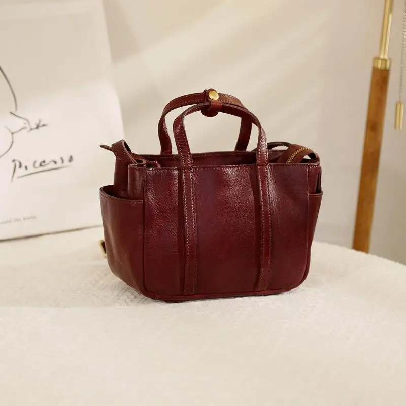vintage designer handmade  genuine leather women's tote bag fashion luxury real cow leather female shoulder crossbody bag