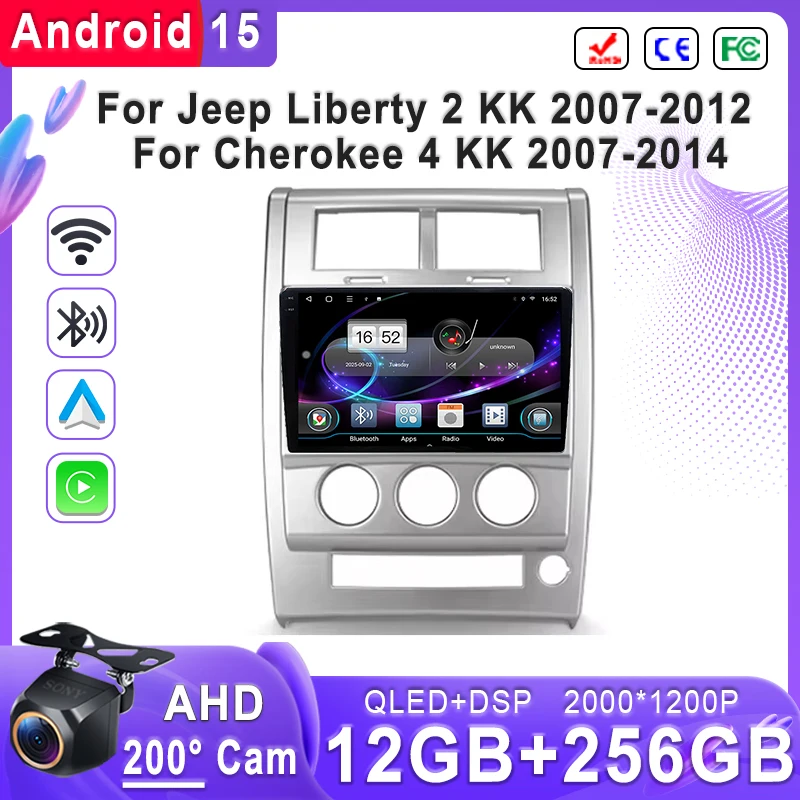 Plug and Play For Jeep Liberty 2 KK 2007-2012 Cherokee 4 KK 2007-2014 Android 15 2K Incell Screen GPS Navigation No 2din  8 Core