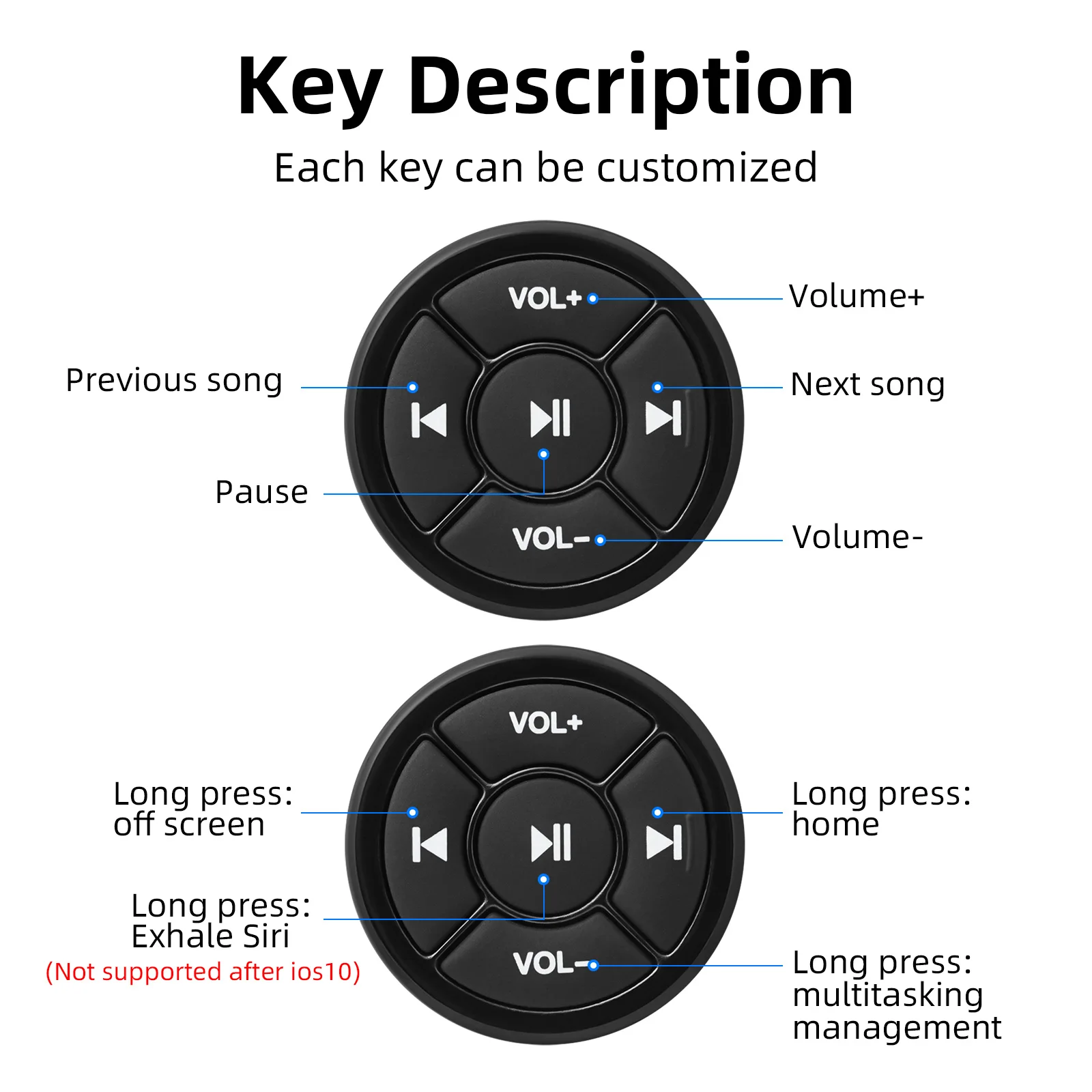 Car Steering Wheel Wireless Bluetooth-compatible Remote Control Button Universal for Android IOS Car Media Volume Button 5 Keys