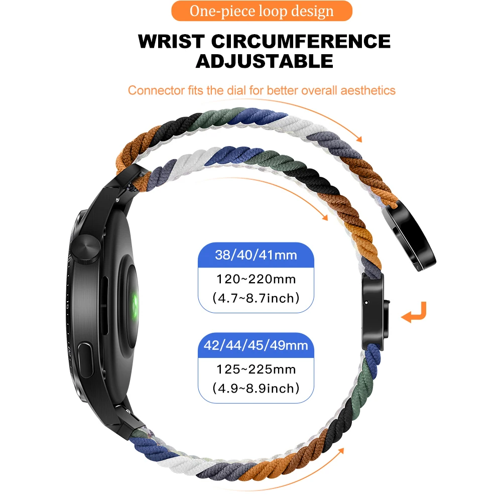 Bracelet tressé en nylon à structure magnétique active pour Samsung Galaxy Watch, Amazfit GTR, Gear S3, 6, 5, 4, 40mm, 44mm, 20mm, 22mm